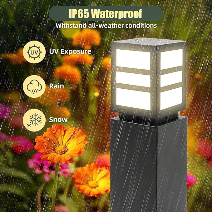 2Pack Landscape Path Lights 24 IP65 Waterproof Bollard Lights Heavy Duty Steel Stable Widened Base E27 Lamp Holder Modern Outdoor Path Lights Bollard for Lawn Patio Courtyard Driveway Oblong