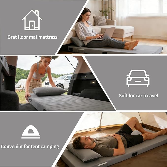 3 Inch Memory Foam Camping Mattress Pad Dual Layer Thick Sleeping Camp Mat for Sleepover Car Tent Portable Roll Up Mattress for Adults with Travel Bag