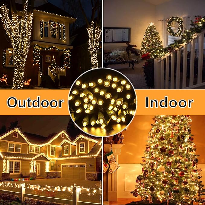 50ft 100 Counts Warm White Christmas Lights - White Christmas Lights Commercial Grade Outdoor Waterproof Soft White Christmas Lights Indoor 5mm Wide Angle Green Wire IP:65 UL