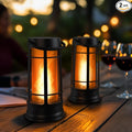FoxFlame Metal Outdoor Solar LanternFlickering Solar Lanterns Outdoor Waterproof with Patented LEDOutdoor Lanterns for PorchPatioGardenTabletopHanging UseMatte Black(2 Pack)