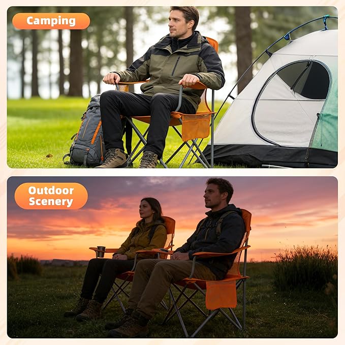 Lightweight Camping Chair for Adults 300lbs Capacity Foldable Portable Lawn Chair with Carry Bag Outdoor Chair for Camping Lawn Beach &amp Travel Orange