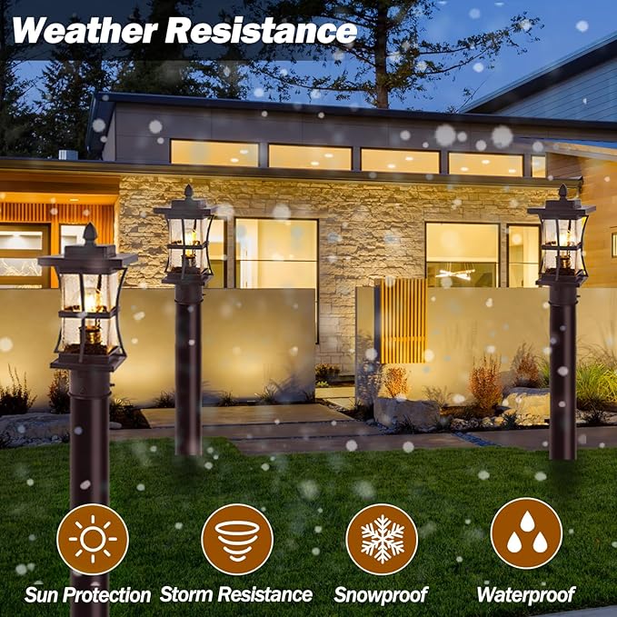 Dusk to Dawn Bronze Outdoor Post Light Fixtures with Pier Mount Base 2 Packs Outdoor Pole Lighting Waterproof Pillar Lantern Farmhouse Outside Column with Seeded Glass for Pathway Garden Patio