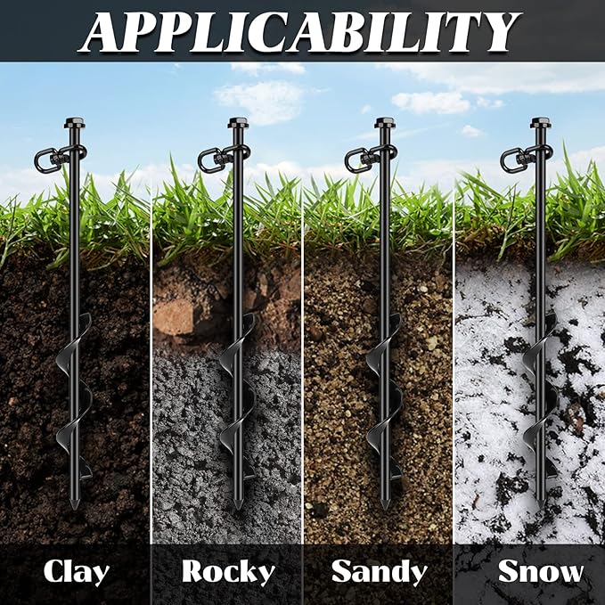 6 Pack Ground Anchor Heavy Duty Earth Anchors with T Handle Hex Wrench &amp Power Nut Driver Metal Stakes Ground Anchors Screw in for Swing Trampoline Tents Securing Animals