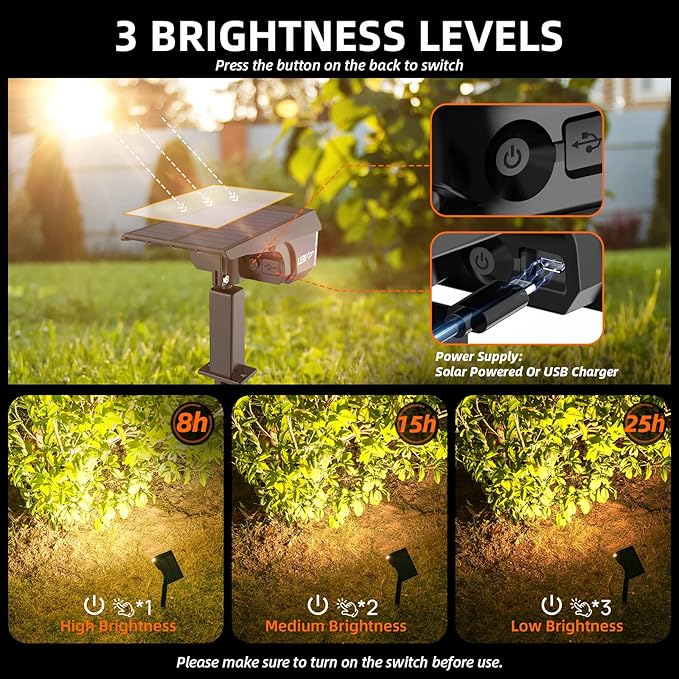 3 Brightness Modes Solar Outdoor Lights with Super Bright 40LEDs 360 Adjustable Lighting Angle USB Charging Longer Working Time Waterproof Patio Porch Driveway