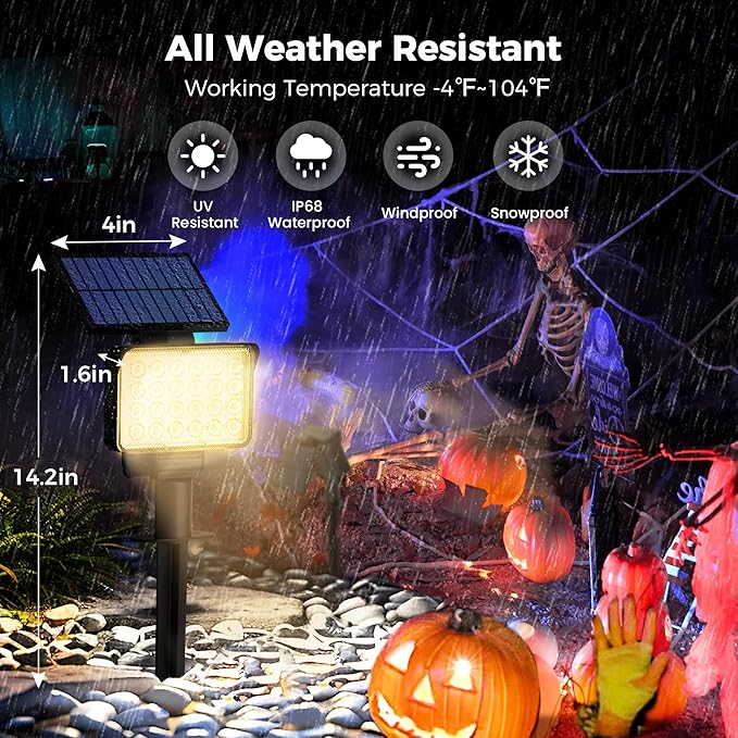 Solar Spot Lights Outdoor Waterproof for Flag Tree House Garden Yard Landscape Spotlights for Accent Uplighting Halloween Christmas Decorations-6 Pack