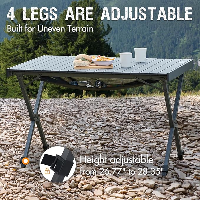 PORTAL Folding Outdoor Camping Table with Adjustable Height Aluminum Roll-Up Top and Carry Bag Big Large Portable Tables for Picnic BBQ and Tailgating Dark Gray