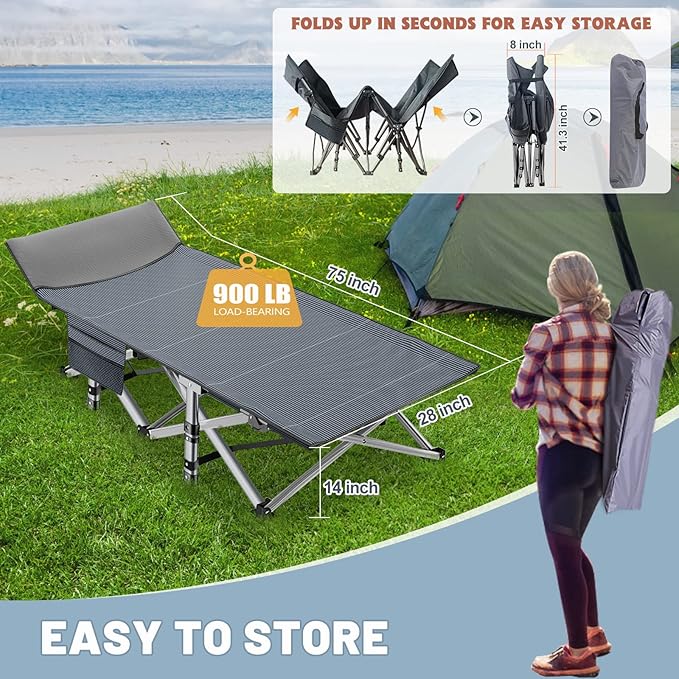 Portable Folding Camping Cot for Adults with Mattress Lightweight Camp Bed with Carry Bag Ideal for Outdoor Travel Beach Hiking and Backpacking
