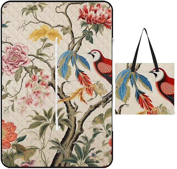 Zipper Flowers and Birds Style Picnic Mat Suitable for Travel Camping Park Or Home Use