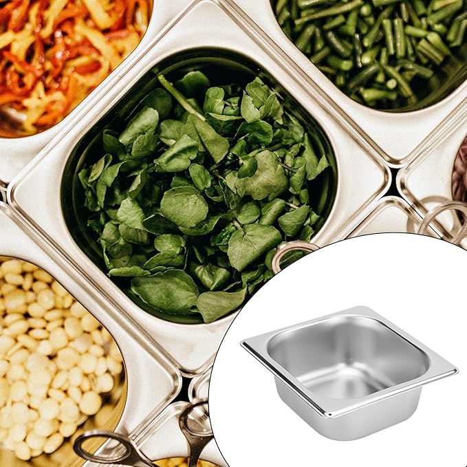 SHEUTSAN 6 PCS 1/6 Size Steam Table Pan 2.5 Inch Deep Metal Pan Small Stainless for Hotel Restaurant Buffets Party