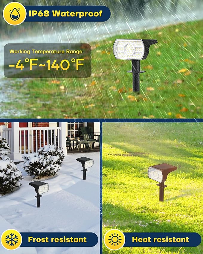 Kaxiida Solar Lights Outdoor Waterproof IP68 3 Lighting Models Solar Powered Spot Lights Outdoor 56LED Solar Light Dusk to Dawn for Yard Patio Garden Pathway Landscape Lighting (Warm White10 Pack)