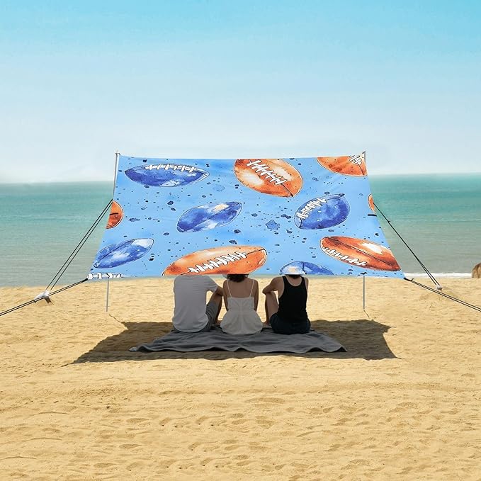 Tile Red Blue Football Tile Pattern Camping Sun Shelter Beach Tent Portable Beach Sun Shade Outdoor Canopy for Camping Trips Fishing Picnic