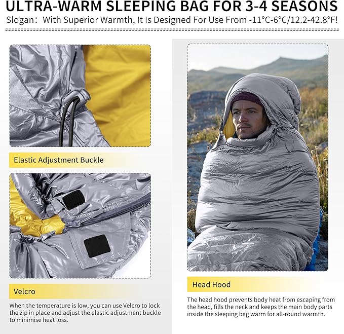 Naturehike Ultralight Down Sleeping Bag 650FP Backpacking Sleeping Bag for Adults 40.4℉ Waterproof Sleeping Bags for Camping Hiking Traveling with Compression Sack