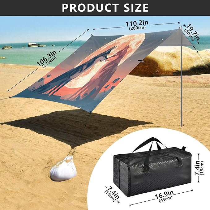 Camping Sun Shelters Two Wolves and Full Moon Beach Canopy 126 * 110.2in