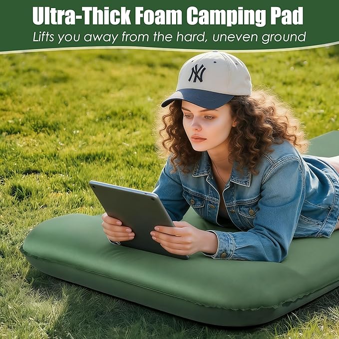 Memory Sleeping Pad 3.1 Self Inflating Sleeping Pad for Camping Easy Inflate &amp Deflate Portable Foam Mattress with Pillow 9.5 R-Value Insulated Sleeping Mat for Backpacking Car Travel Tent