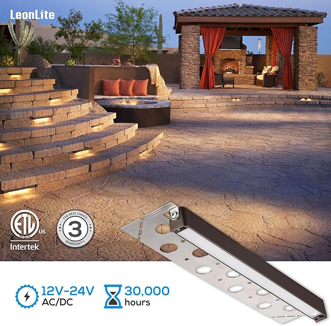LEONLITE 8-Pack 12 Inch LED Hardscape Lighting Update Retaining Wall Lights LED Landscape Lighting 12-24V AC/DC Paver Light Low Voltage 3W/5W/7W Dimmable Outdoor Step Lights 2700K Soft White ETL