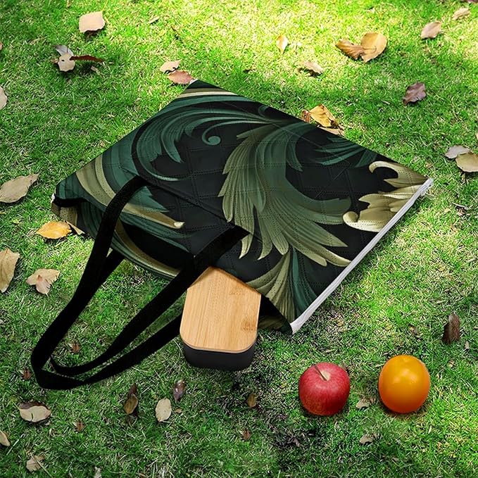 Zipper Dark Green and Green Style Style Picnic Mat Suitable for Travel Camping Park Or Home Use