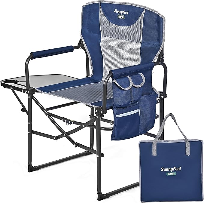 SUNNYFEEL Camping Directors Chair Heavy DutyOversized Portable Folding Chair with Side Table Pocket for Beach FishingTripPicnicLawnConcert Outdoor Foldable Camp Chairs