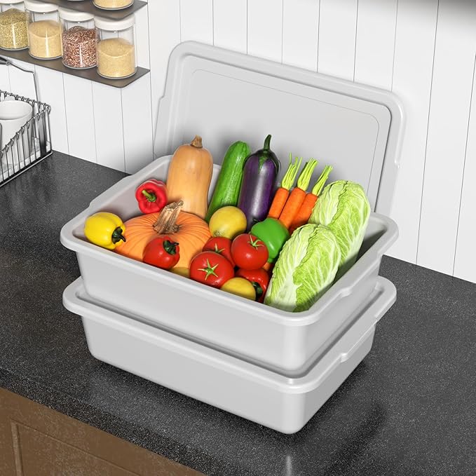 12 Packs Plastic Bus Tubs 13 L (3.4 Gal) Commercial Bus Box with Lid Gray