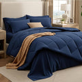 Bedsure 7 Pieces Queen Comforter Set Premium Series Hotel Luxury Soft Bed in a Bag Goose Down Alternative Safe for Sensitive Skin Bedding Comforter All Season Medium Warmth Navy Blue Queen Size