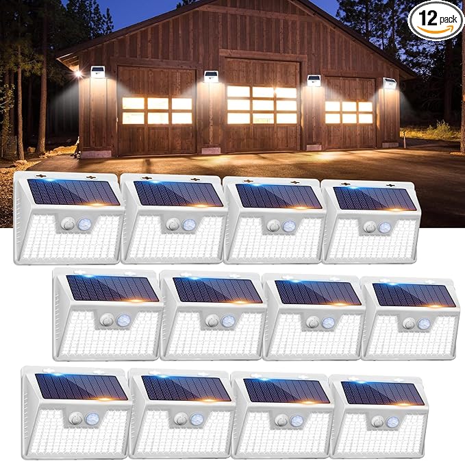 Peasur Solar Lights Outdoor Waterproof [12 Packs/140 LEDs] 3 Lighting Modes Motion Sensor Ultra Bright Security Lights for Outside Fence Patio Deck[White]
