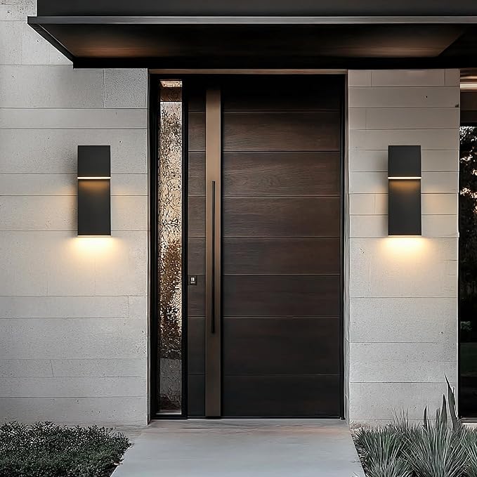 Modern Large Outdoor Wall Lights Integrated LED Outdoor Wall Sconces Lighting Contemporary Exterior Lighting Fixtures Outside Wall Mount Lights for House Porch Front Door Garage Matte Black 2 Pack