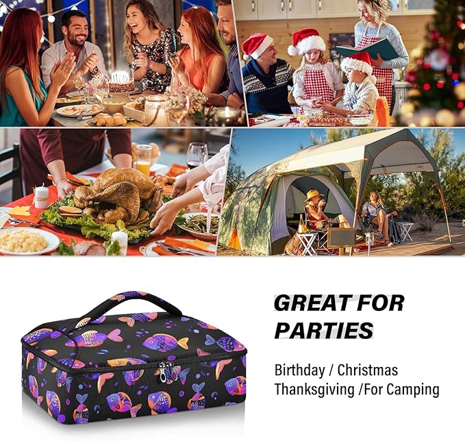 Casserole Carrier Colorful Cute FishInsulated Casserole Carrier for Hot or Cold Food Thermal Lunch Tote for Potluck Parties Picnic Beach Fits 9 x 13 Inches Baking Dish