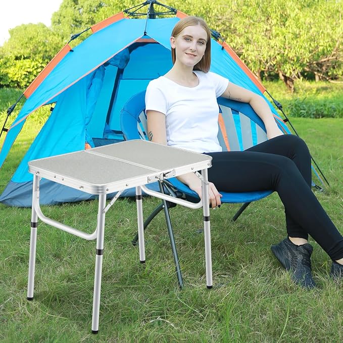 REDCAMP Small Folding Camping Table2ft Portable Aluminum Outdoor Small Foldable Table Adjustable Height Lightweight for Picnic Cooking Beach