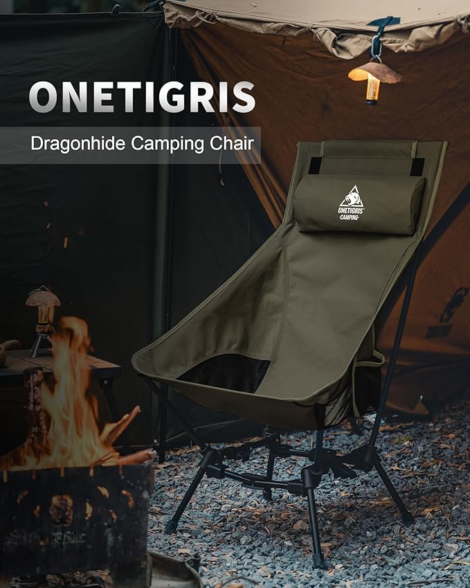 ONETIGRIS Dragonhide Oversized Camping Chair with Pillow Design Comfortable Widened Seat Folding 275 lbs Capacity