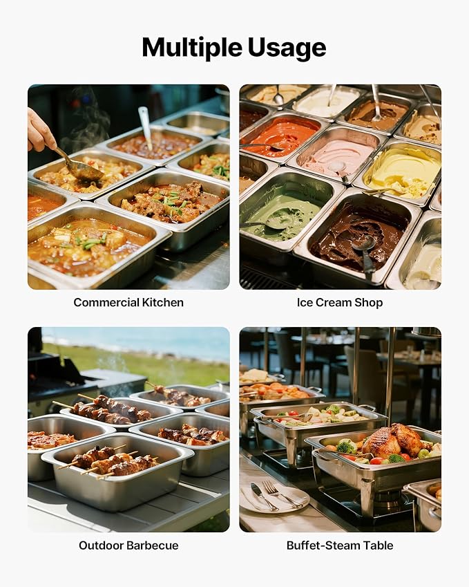 VEVOR 6 Pack Stainless Steam Hotel Pans 1/2 Size Table Steam Pan 4 Inch Deep Anti Jam Restaurant Supplies Reusable Rustproof Catering Storage for Home Party Restaurant Hotel Buffet