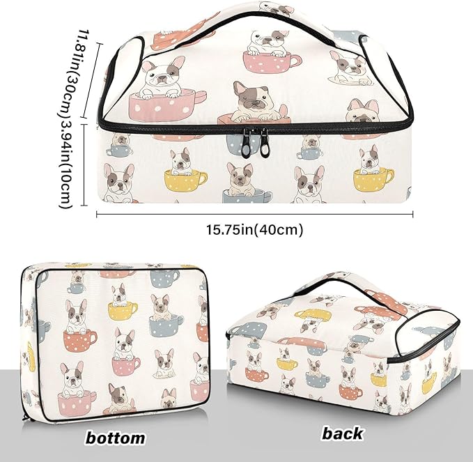 Casserole Carrier Cute French BulldogInsulated Casserole Carrier for Hot or Cold Food Thermal Lunch Tote for Potluck Parties Picnic Beach Fits 9 x 13 Inches Baking Dish