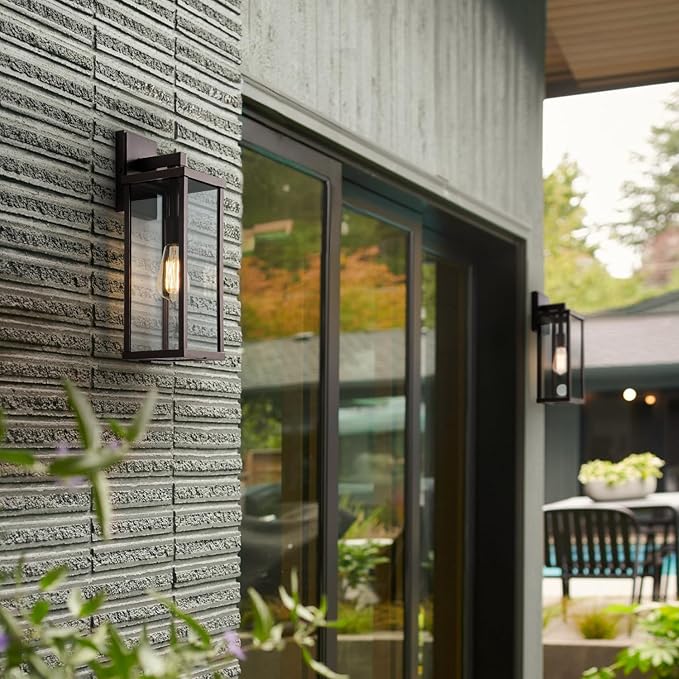 mirrea 18 Classic Outdoor Wall Sconce 1 Light in Oil Rubbed Bronze Rectangular Metal Frame and Clear Glass Shade Waterproof Porch Light Patio Light Pack of 2