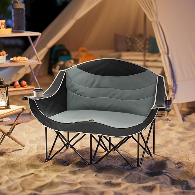 Outdoor Moon Chair Foldable Camping Chair with Padded Seat Portable Patio Beach Lounger Comfortable Backrest - Grey
