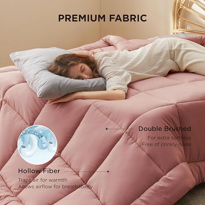 Bedsure Comforter Duvet Insert - Quilted Comforters King Size All Season Duvet GentleSoft Down Alternative Bedding with 8 Tabs Gifts for Women/Men Dusty Pink King 90 x 102 Inches