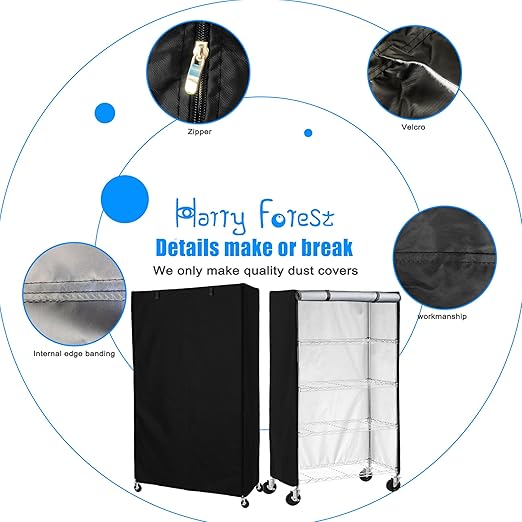 Waterproof Shelf Cover600D Heavy Duty Wire Shelving Unit CoverShelf Display Rack Protector with Zipper(Black). (36 L x 14.5 W x 71.6 H)