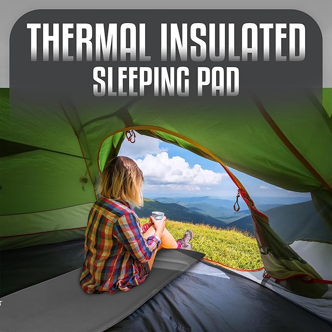 Throntrax Camping Sleeping Pad - Ultralight Camping Mat with Pillow Built-in - 3.1 Thick | Self-Inflating &amp Suitable for All Seasons - Compact Sleeping Pad for Camping - Grey