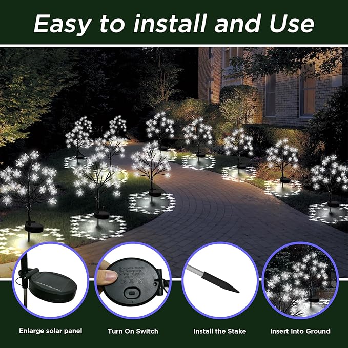 Upgrade Snowflake Solar Christmas Lights Outdoor - 2PACK 40LED Snowflake Pathway Lights for Outdoor Christmas DecorationsWaterproof Solar Garden Lights for Yard Xmas Party Decor(Cool White)