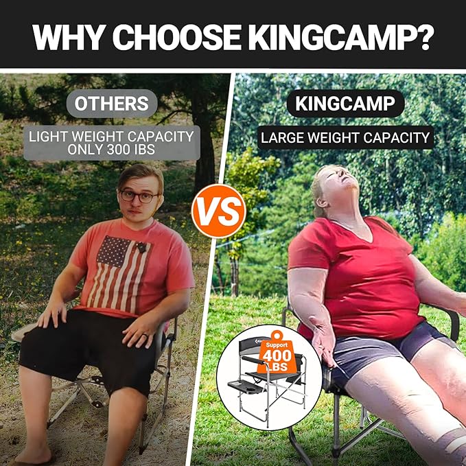 KingCamp 2-Pack Directors Camping Chair with Padded Folding Portable Seats Black