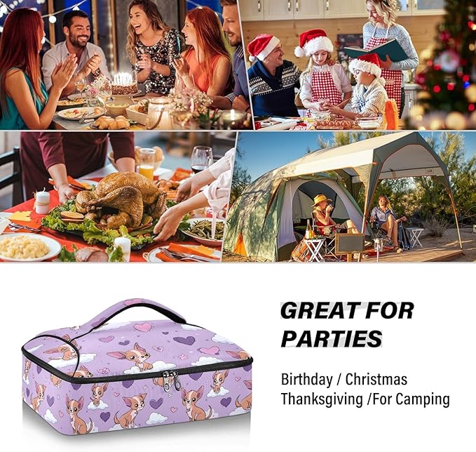 Casserole Carrier Pattern Dogs and HeartInsulated Casserole Carrier for Hot or Cold Food Thermal Lunch Tote for Potluck Parties Picnic Beach Fits 9 x 13 Inches Baking Dish