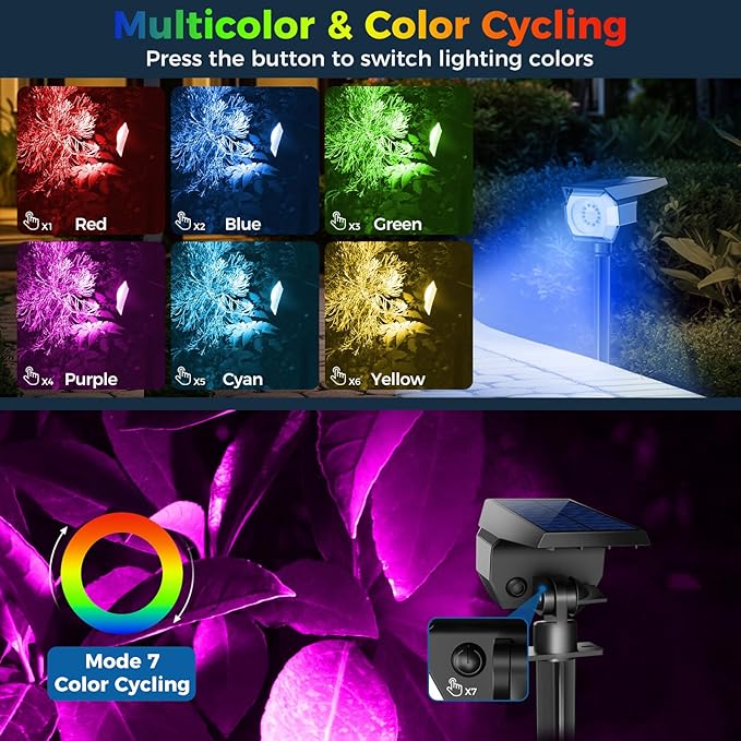 Peasur 2 Pack Solar Spot Lights Outdoor Color Changing 7 Modes Halloween RGB Solar Powered Waterproof Spotlight Landscape Lighting for Outside Yard Garden Pathway