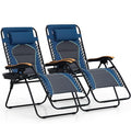 PHI VILLA XXL Oversized Padded Zero Gravity Chair Set of 2 Foldable Patio Recliner 30 Wide Seat Anti Gravity Lounger with Armrest and Cup Holder Support 400 LBS (Blue Accents)