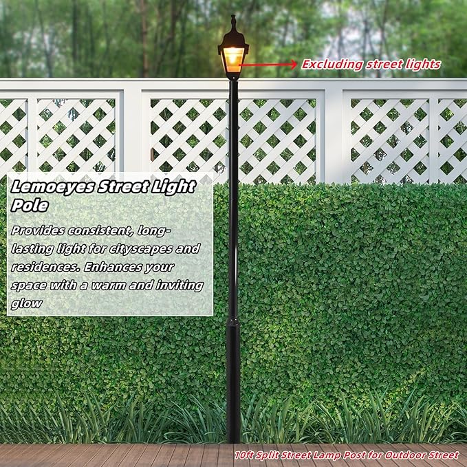 Street Light Pole 10ft Tall Galvanized Split Street Lamp Post for Outdoor Street Courtyard Parking Lot Lighting Post Fixtures with Mounting Ground Cage (10FT 114+76mm)