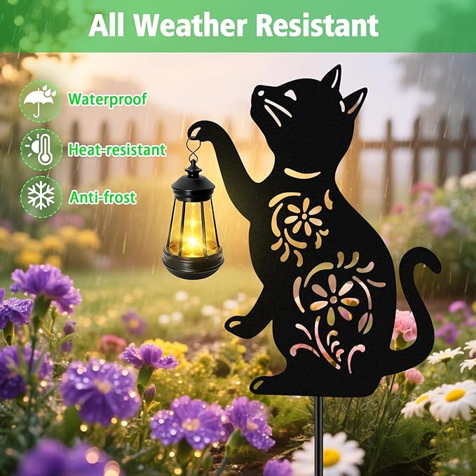 Solar Cat Hanging Lantern Outdoor 2 Pack Black Cat Solar Lights Cat Lover Gifts for Women Mom Grandma BirthdayMother's DayWaterproof Garden Ornaments Decor Outside BackyardPatioPathway