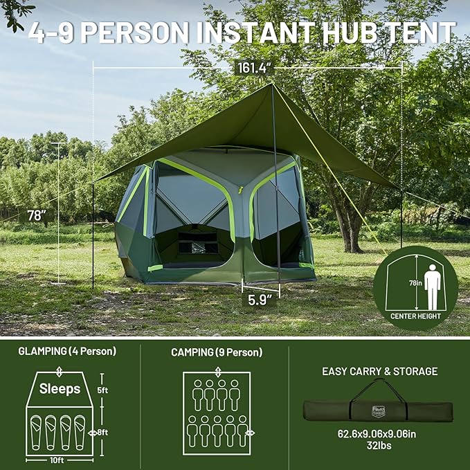 TIMBER RIDGE 4-6 Person Instant Pop Up Hub Tent Easy 60 Second Setup Weather Resistant Portable Camping Family Tent Cabin Tent with Rain Fly and Carry Bag for Outdoor Travel