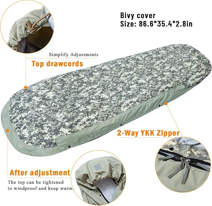 Akmax.cn Bivy Cover Sack for Military Army Modular Sleeping System Waterproof Outer Shell for Sleeping Bag Minimalist Stealth Shelter