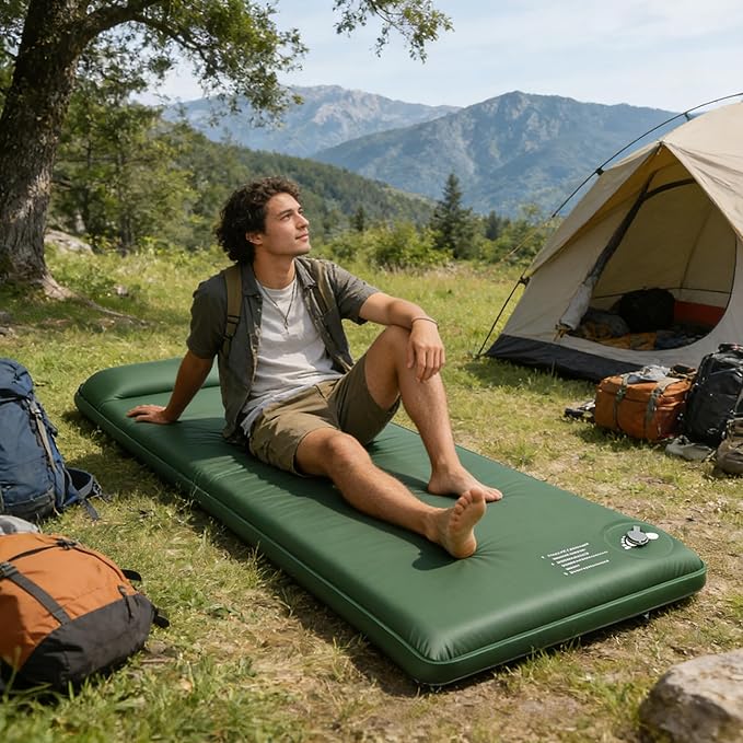 Memory Sleeping Pad 3.1 Self Inflating Sleeping Pad for Camping Easy Inflate &amp Deflate Portable Foam Mattress with Pillow 9.5 R-Value Insulated Sleeping Mat for Backpacking Car Travel Tent