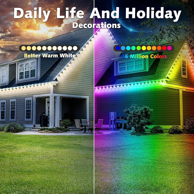 SINLEY 200FT Permanent Outdoor RGB LightsWaterproof Smart LED Eaves Lights with App/Remote Controlfor Christmas and All Holiday DecorDaily and Accent LightingHouse Roof and Garden Lighting