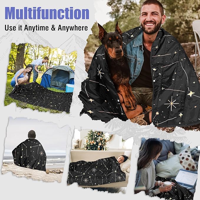 OUTSKIRT Ultra-Light Camping Blanket Packable Camping Blankets for Cold Weather Wearable Puffy Blanket Perfect for Traveling Hiking Festival &amp Stadium Black