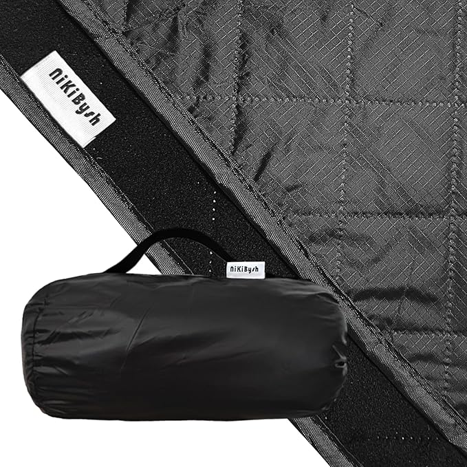 Large Outdoor Blanket Waterproof QuiltedThick Warm Fleece Blanket for Stadium Camping Picnics Beaches Pets Sports - Sandproof Windproof Washable Portable - Black