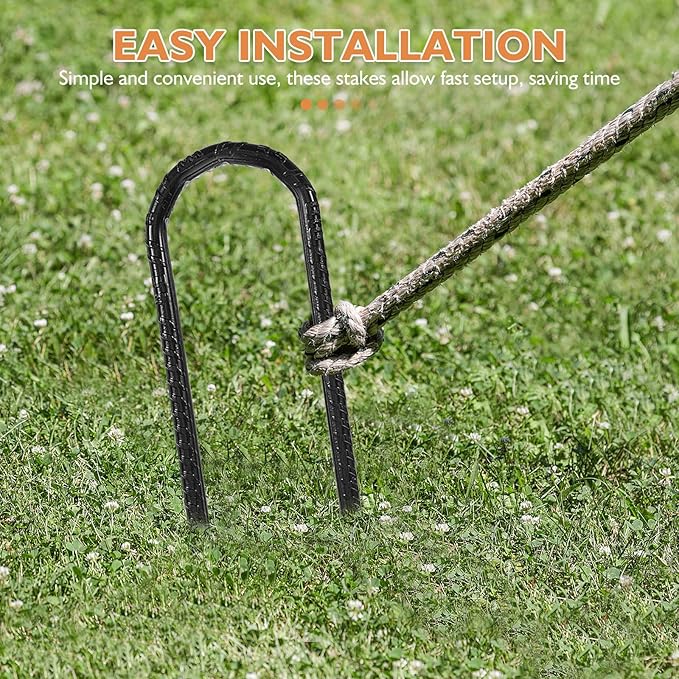 4pcs Heavy Duty Steel U-Shaped Tent Stake Anchors 8x300mm Black Wind Stakes for Camping Garden Landscaping Ground Staples