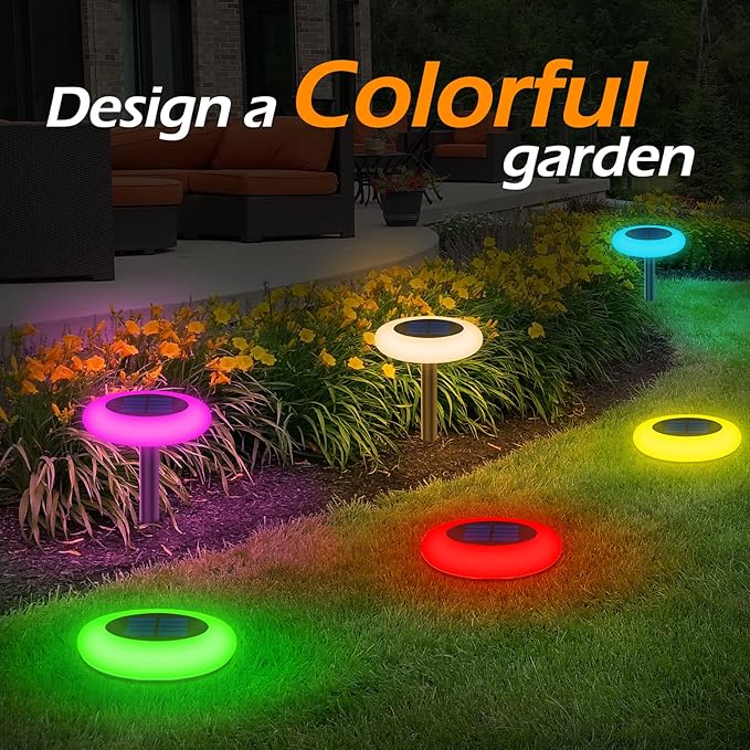 Solar Lights Outdoor Color Changing Colorful Solar Garden Lights for Outside 2 Pack Multicolored Solar Pathway Lights Auto On/Off Yard Lights for Lawn/Walkway/Driveway